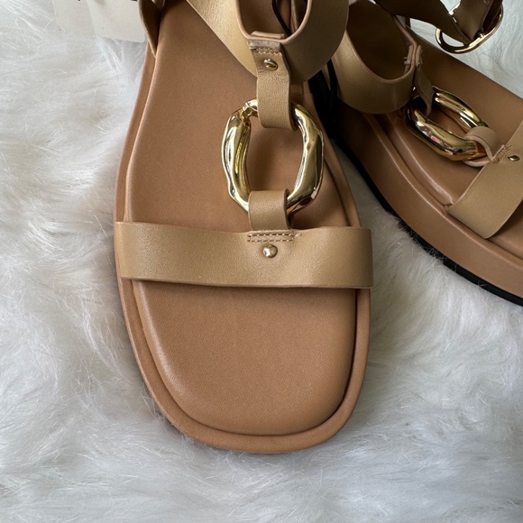 Zara Embellished Leather  Flatform Sandal Beige Size 7.5 - Picture 6 of 14